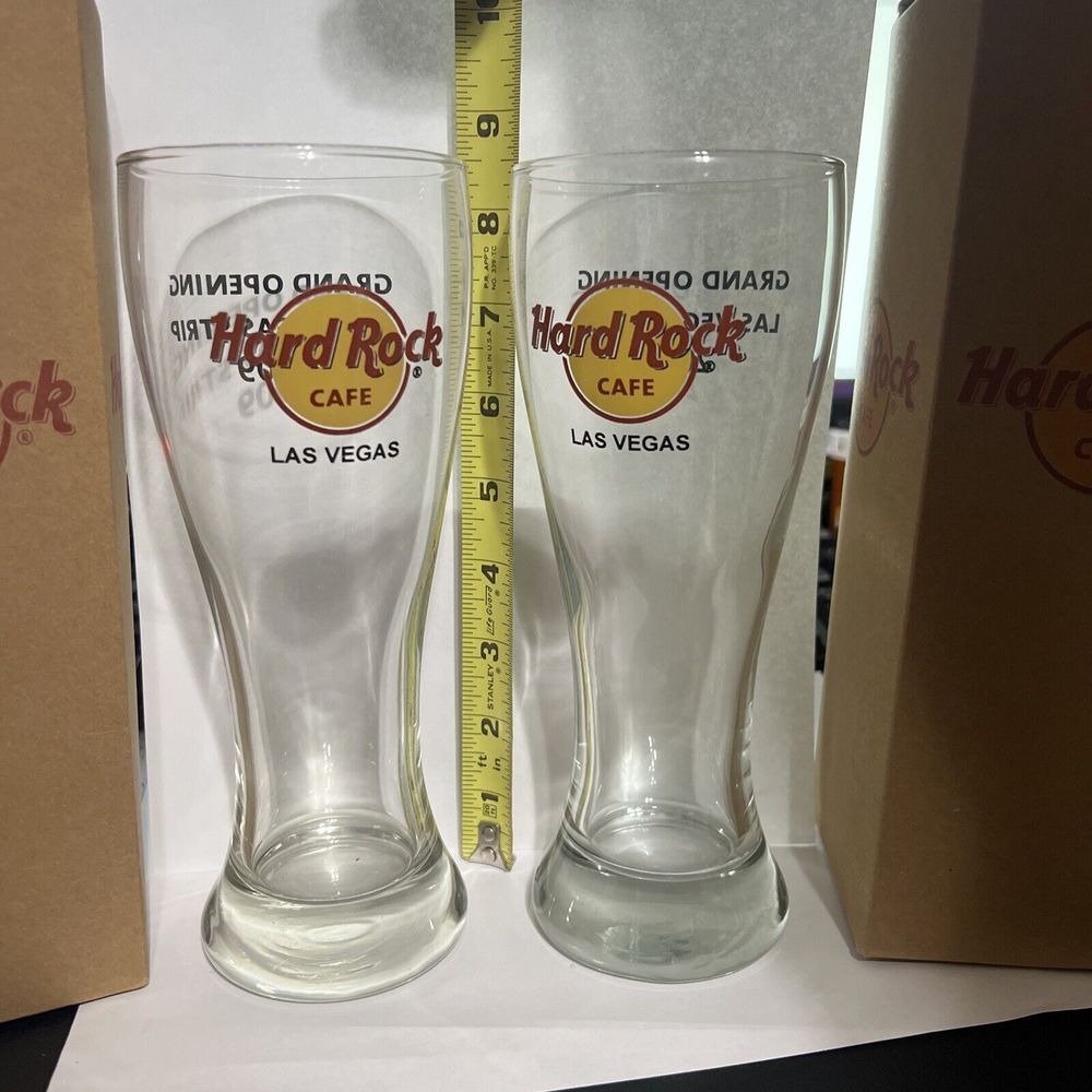 (2) Hard Rock Cafe - Las Vegas Strip 2009 Grand Opening Souvenir Beer Glass
